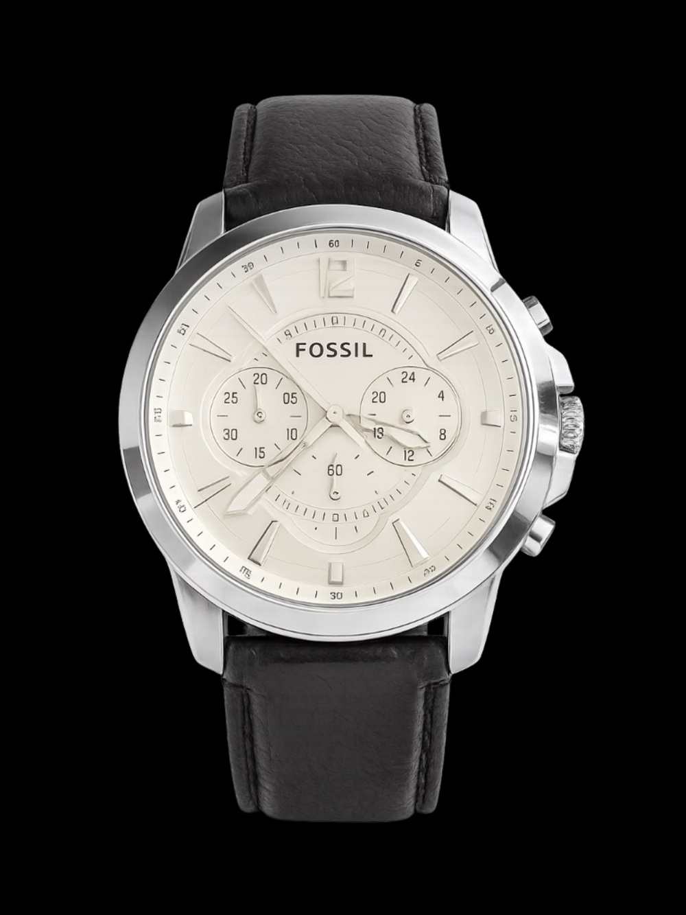 Fossil FS-4647 Chronograph Men's Watch Stainless Steel Cream Dial Leather Strap